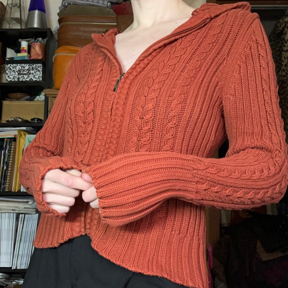Burnt Orange Cable Knit Sweater - Picture 1 of 10
